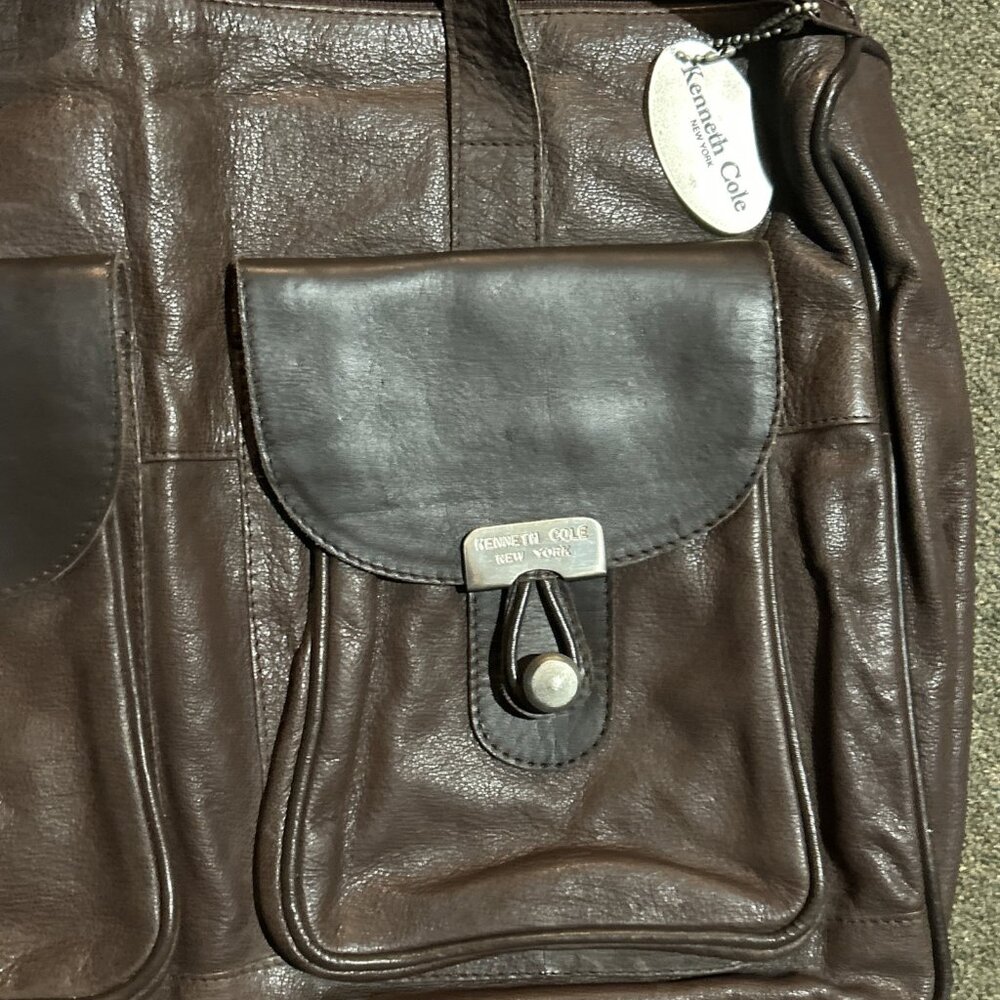 VTG Kenneth Cole 90's Espresso Brown Leather Tote Bag Leather Working Girl - Picture 2 of 12